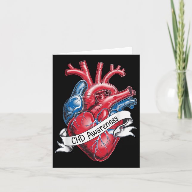 Chd Awareness Anatomical Heart Ribbon Design Kort (Framsida)