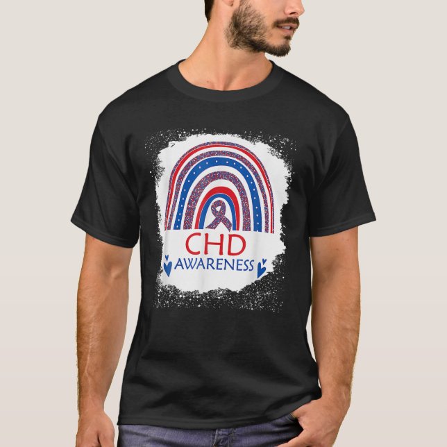 CHD Awareness Heart Disease Bleached Rainbow Blue T Shirt (Framsida)