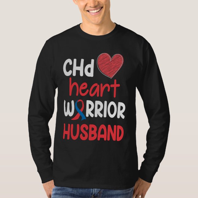 CHD Heart Disease Warrior Proud Husband Awareness  T Shirt (Framsida)