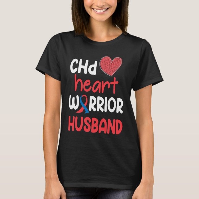 CHD Heart Disease Warrior Proud Husband Awareness  T Shirt (Framsida)
