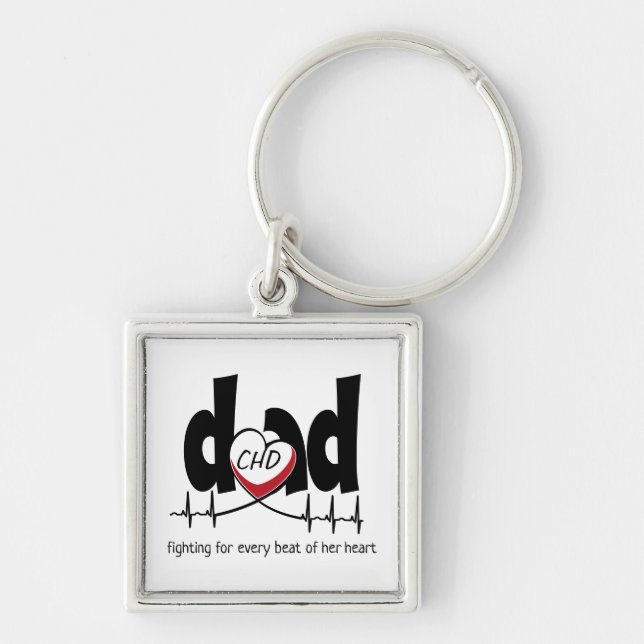CHD Heart Pappa Anpassade Heartslag Keychain Fyrkantig Silverfärgad Nyckelring (Framsidan)