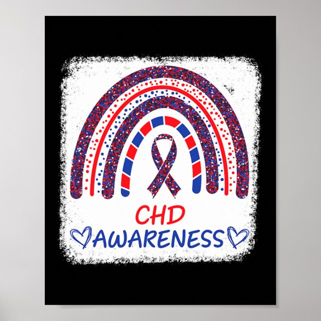 CHD-medvetenhet Hjärtfel Blekad regnbåge Blå  Poster (Framsidan)