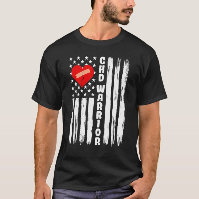 CHD Warrior US Flagga Congenital Heart Disease 1 T Shirt (Framsida)
