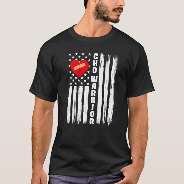 CHD Warrior US Flagga Congenital Heart Disease 1 T Shirt (Framsida)