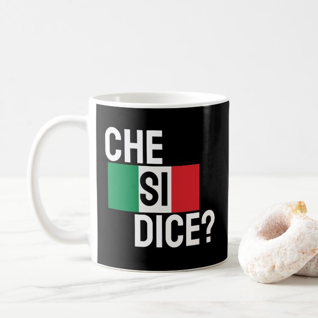 "Che Si Dice? "Vad är det?" Italienska Say Black Kaffemugg (Med munk)