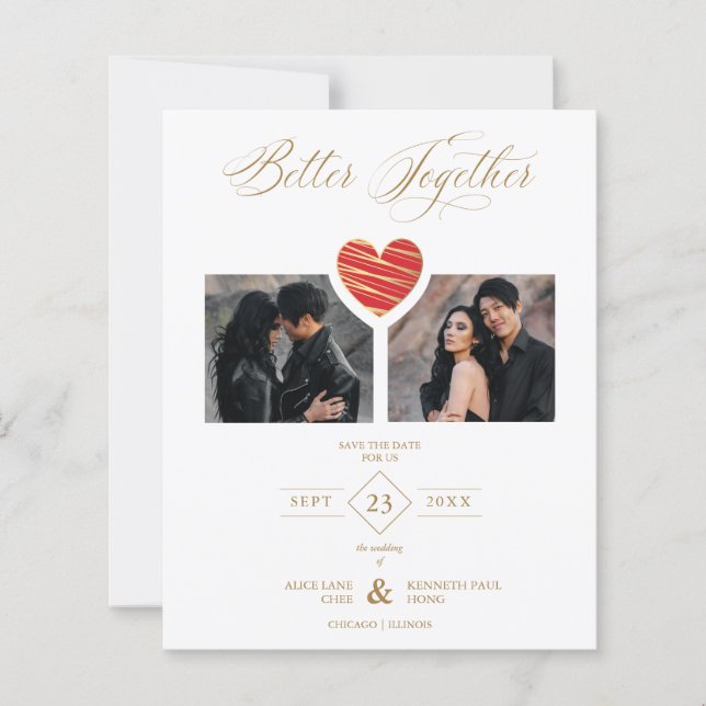 Cheap Better Together Red Golden Heart 2 Photos (Framsida)