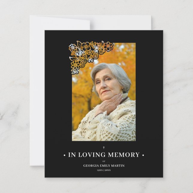 Cheap Black Floral Frame Elegant Photo Funeral (Framsida)