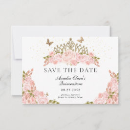 CHEAP Blush Pink Floral Gold Tiara Quinceanera Anteckningskort