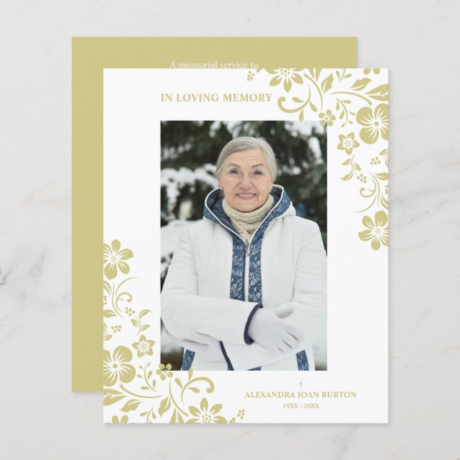 Cheap Classic Gold Floral Funeral Service Photo (Fram/baksida)