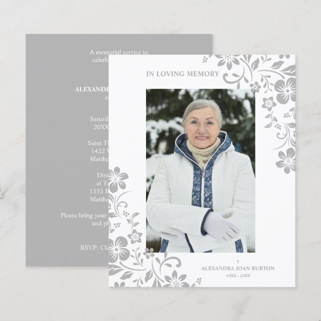 Cheap Classic Grey Floral Funeral Service Photo (Fram/baksida)