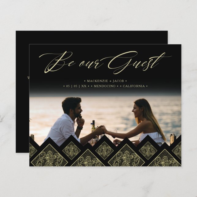 Cheap Flourish Lace Gold Ornament Photo Wedding  (Fram/baksida)