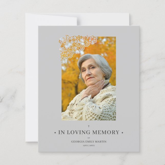 Cheap Grey Floral Frame Elegant Photo Funeral (Framsida)