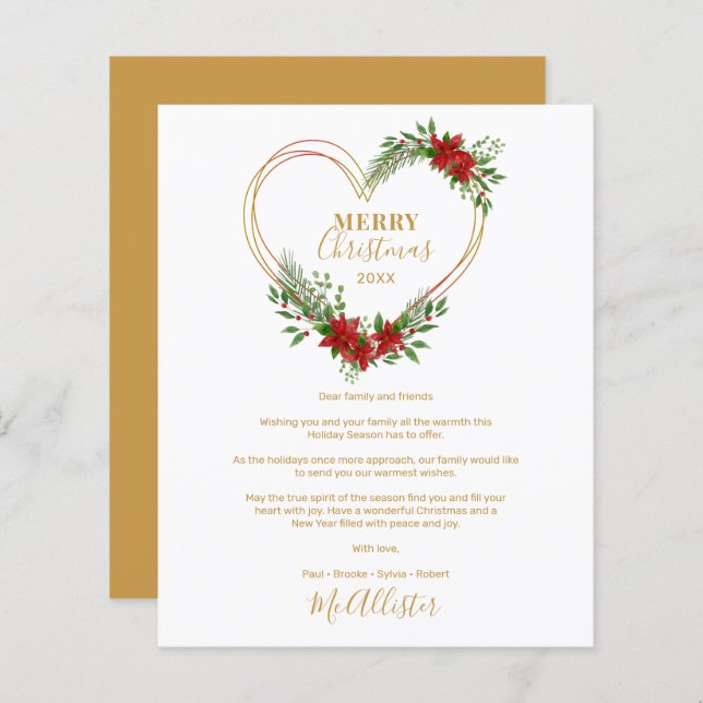 Cheap Modern Merry Christmas Poinsettias Heart  (Fram/baksida)