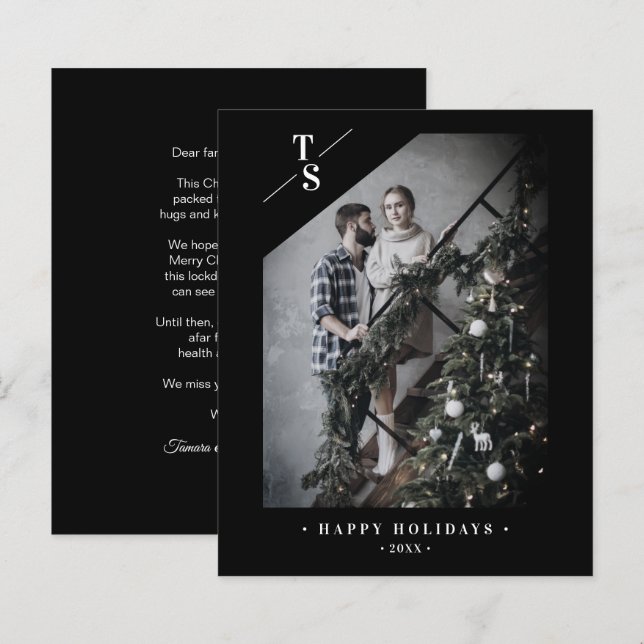 Cheap Pandemic Modern Black Happy Holidays Photo  (Fram/baksida)