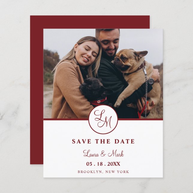 Cheap Red Rustic Photo Minimalist Wedding Initials (Fram/baksida)