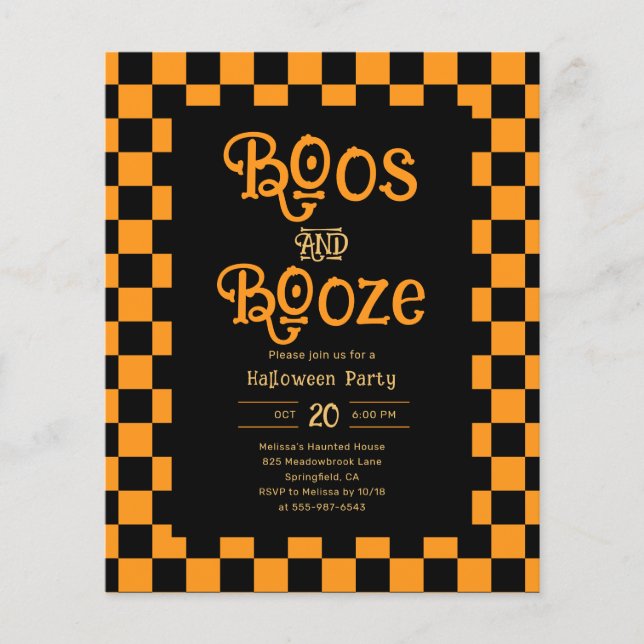 Cheap Retro Boos And Booze Halloween Party Flygblad (Framsidan)