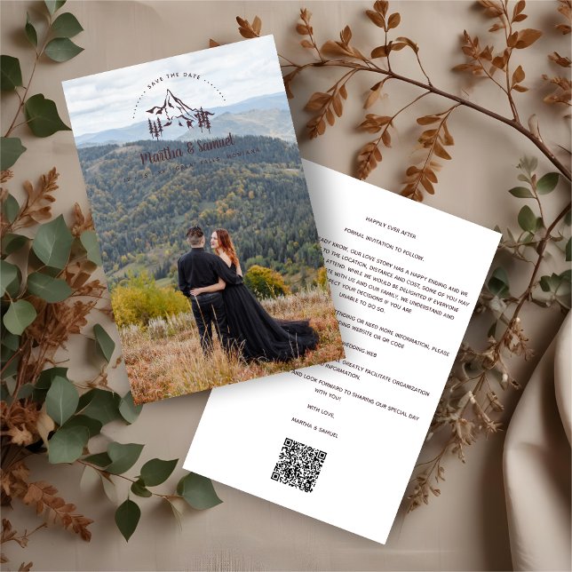 Cheap Rustic Landscape Mountains Romantic Photo (Inexpensive Budget Rustic Mountains Romantic Photo Wedding Save the Date Card with Envelope. )
