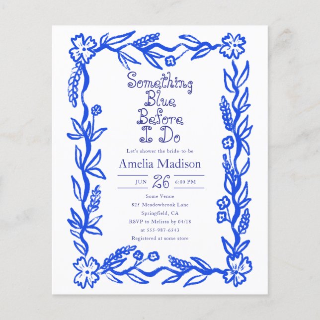 Cheap Something Blue Flower Bridal Shower Flygblad (Framsidan)