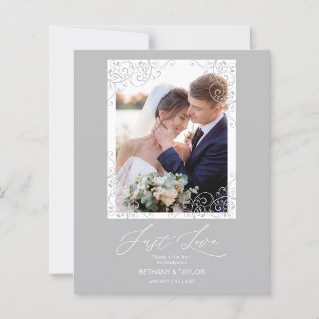 Cheap Swirly Flourish Grey Ornament Photo Newlywed (Framsida)