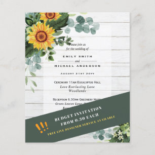 CHEAPEST WEDDING INVITATIONS Solblommor Eucalyptus Flygblad