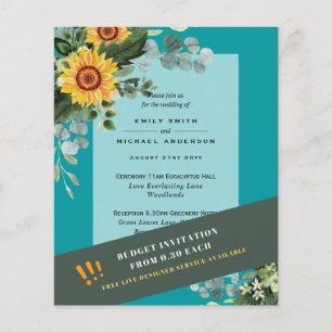 CHEAPEST WEDDING INVITATIONS Solblommor Eucalyptus Flygblad
