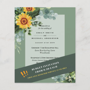 CHEAPEST WEDDING INVITATIONS Solblommor Eucalyptus Flygblad