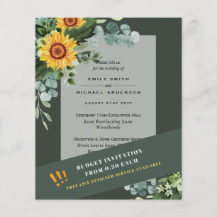 CHEAPEST WEDDING INVITATIONS Solblommor Eucalyptus Flygblad