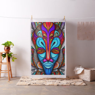 Cheater Quilt Panel Colorful African Tribal Mask Tyg