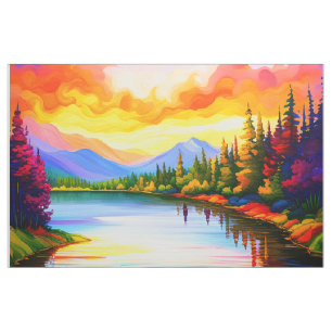 Cheater Quilt Panel-solnedgång över sjö Tyg