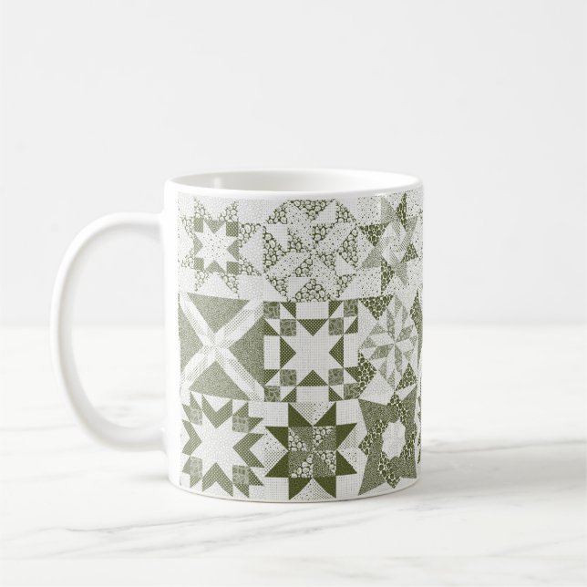 Cheater Traditional Patchwork Stars Quilt-Grönt Kaffemugg (Vänster)