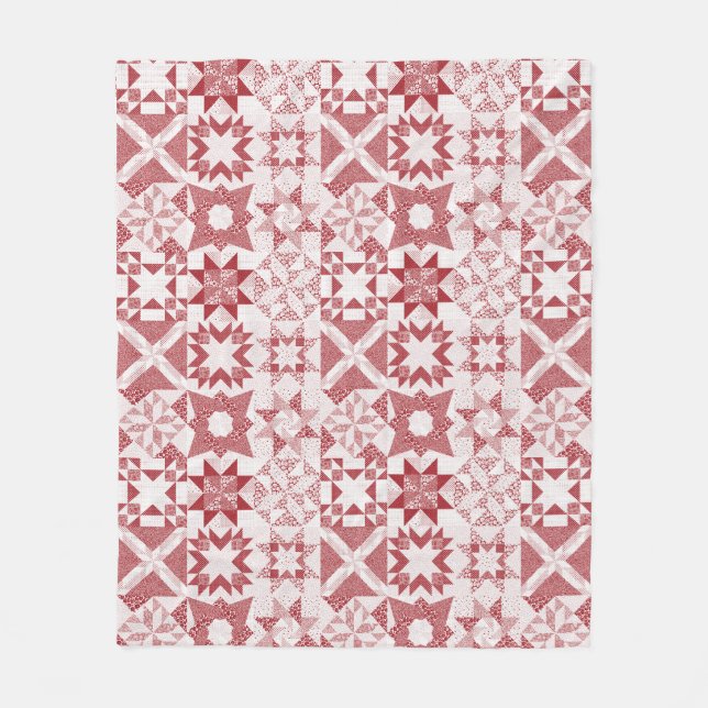 Cheater Traditional Patchwork Stars Quilt Red Fleecefilt (Framsidan)