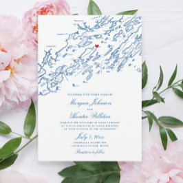 Chebeague Island Maine Elegant Navy Karta Bröllop Inbjudningar
