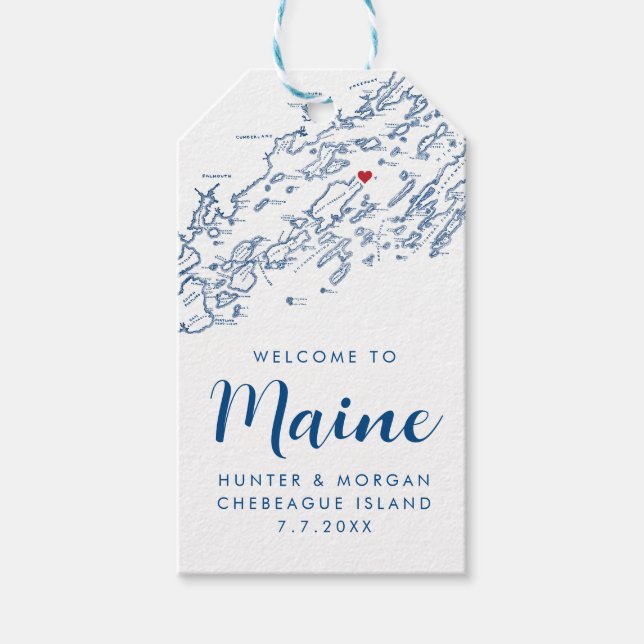 Chebeague Island Maine Elegant Navy Wedding Favor Presentetikett (Framsidan)