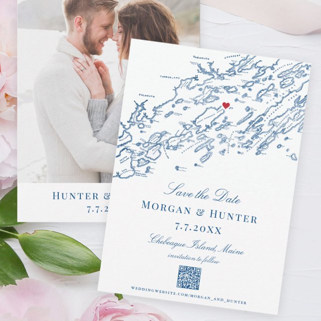 Chebeague Island Maine Elegant QR-kod Spara Datumet (These Chebeague Island Map Save the Dates are perfect for your Chebeague Island Inn wedding)