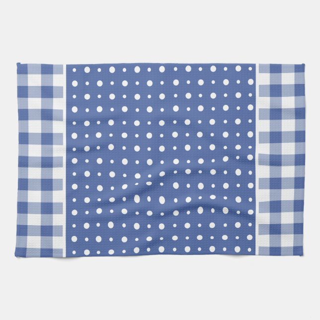 Check Kitchen Towel eller Tea Towel, Blue Polka do Kökshandduk (Horisontell)