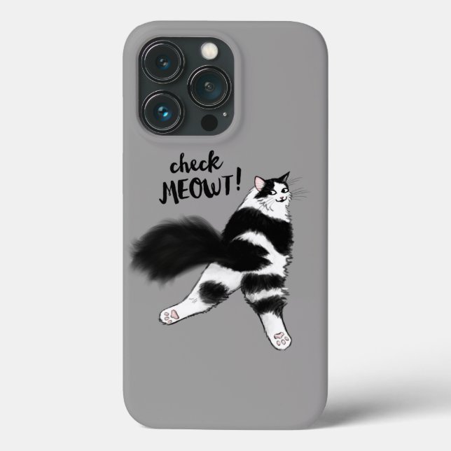 Check Meowt - Funny Black and White Cat Sploot (Baksida)