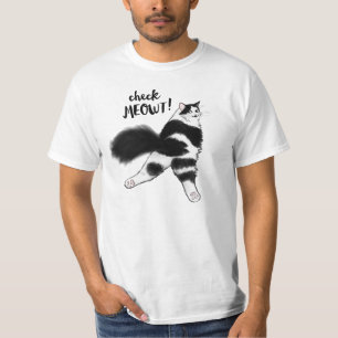 Check Meowt Funny Black and White Cat Sploot T-Shi T Shirt