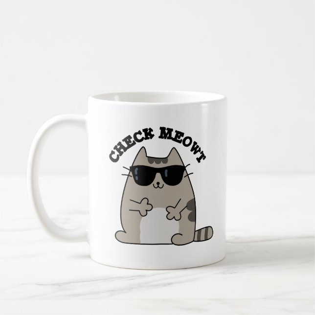 Check Meowt Funny Coola Cat Pun Kaffemugg (Vänster)