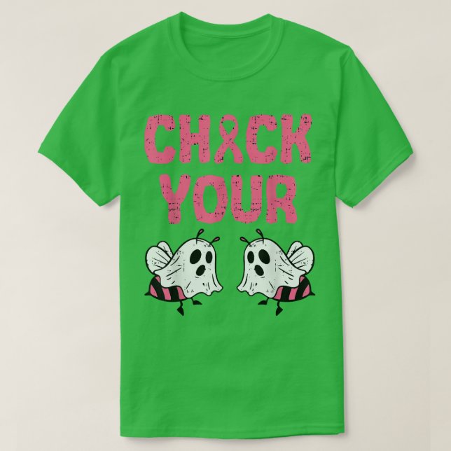 Check Your Boo Bees Breast Cancer Halloween Pink R T Shirt (Design framsida)