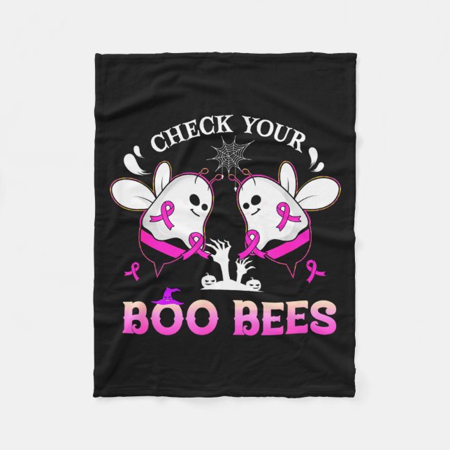 Check Your Boo Bees Funny Breast Cancer Halloween  Fleecefilt (Framsidan)