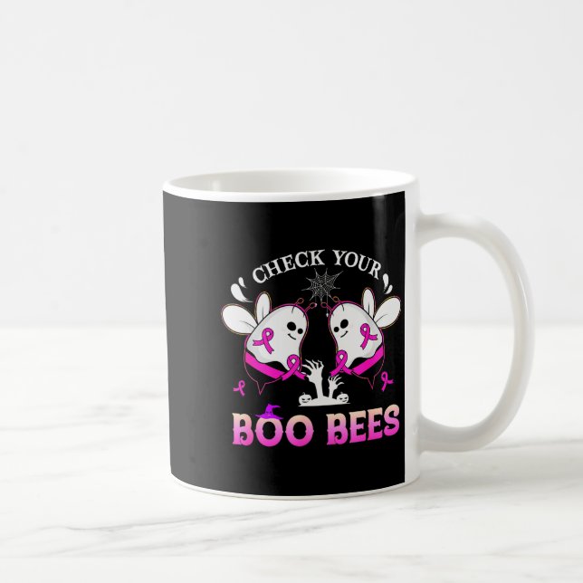 Check Your Boo Bees Funny Breast Cancer Halloween  Kaffemugg (Höger)