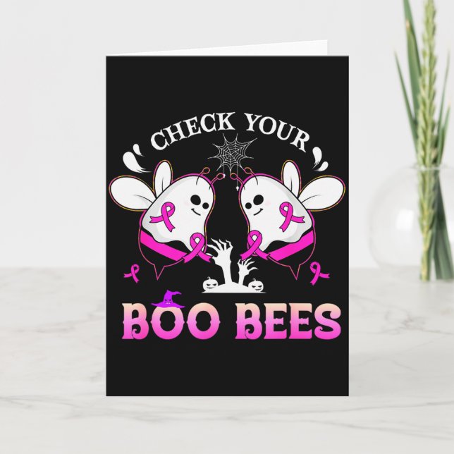 Check Your Boo Bees Funny Breast Cancer Halloween  Kort (Framsida)