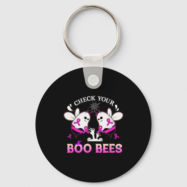 Check Your Boo Bees Funny Breast Cancer Halloween  Nyckelring (Framsida)