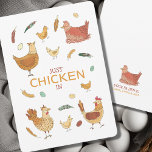 Checka in Hej Funny Hen Pun Cute Chickens Kort<br><div class="desc">Denna utformning är utformad för de mest ätliga kycklingarna, fjädrarna och äggen som omger texten "Just Chicken (check) in". Låt det här söta kortet få dina vänner att giffla med en rolig hen pun - perfekt för kyckling älskare! Visa någon speciell du tänker på dem med det här originalkortet. Anpassa...</div>
