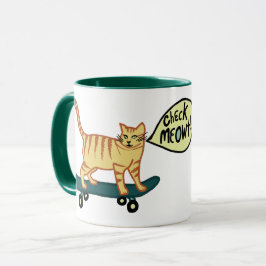 Checka Meowt Punny Skateboarding Tabby Katt Mugg