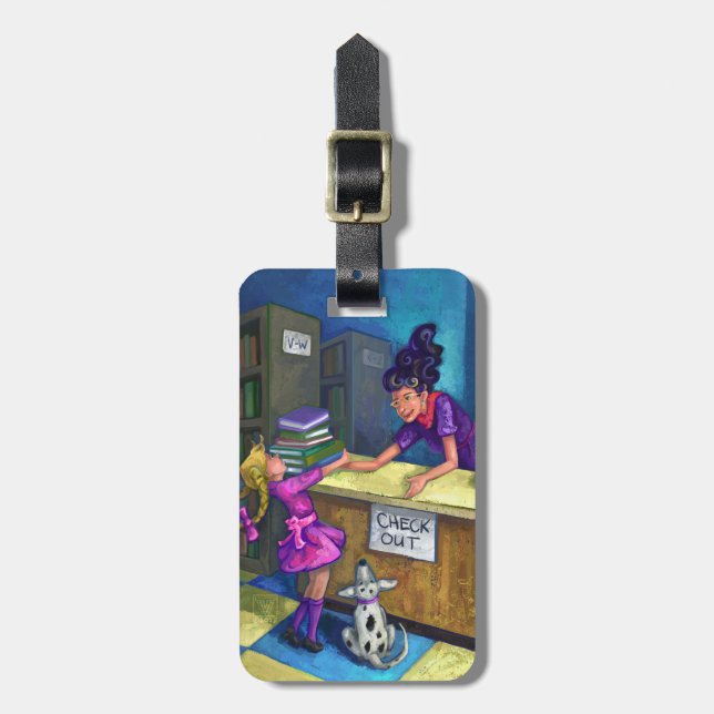 Checka ut bibliotek bagagebricka (Vertikal Framsida)