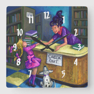 Checka ut bibliotek fyrkantig klocka