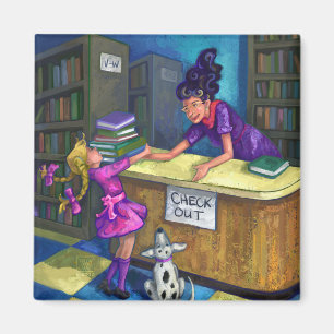 Checka ut teckning i bibliotek magnet