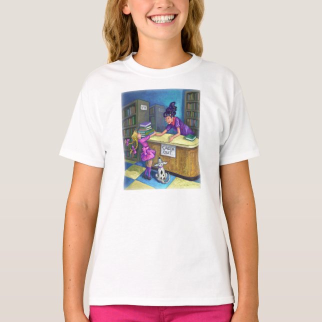 Checka ut teckning i bibliotek tee (Framsida)