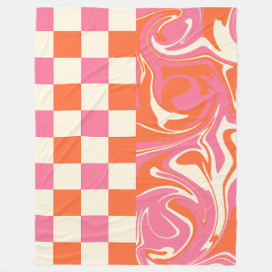 Checkar och trådar - Rosa, Orange och kream Fleecefilt